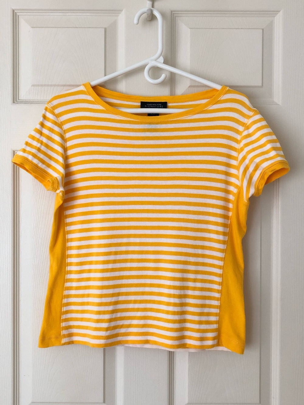 Jones New York Striped Cotton Top Yellow White Size Petite Large